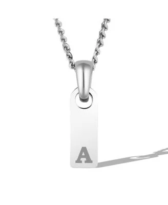 Men's Initial Tag Necklace - Silver with Micro Cuban Chain