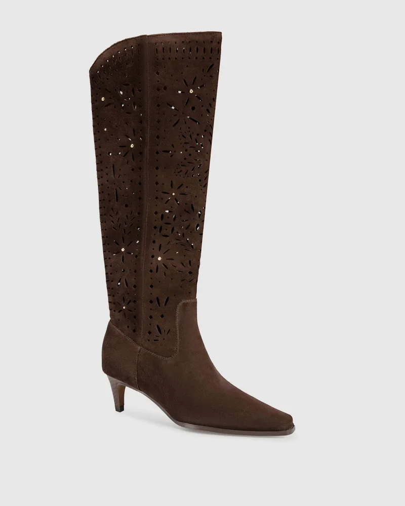 Josh Laser Cut Tall Suede Boot in Spice