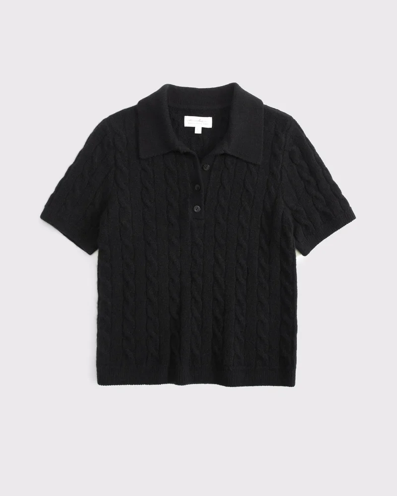 Merino Wool-Blend Cable Short Sleeve Polo