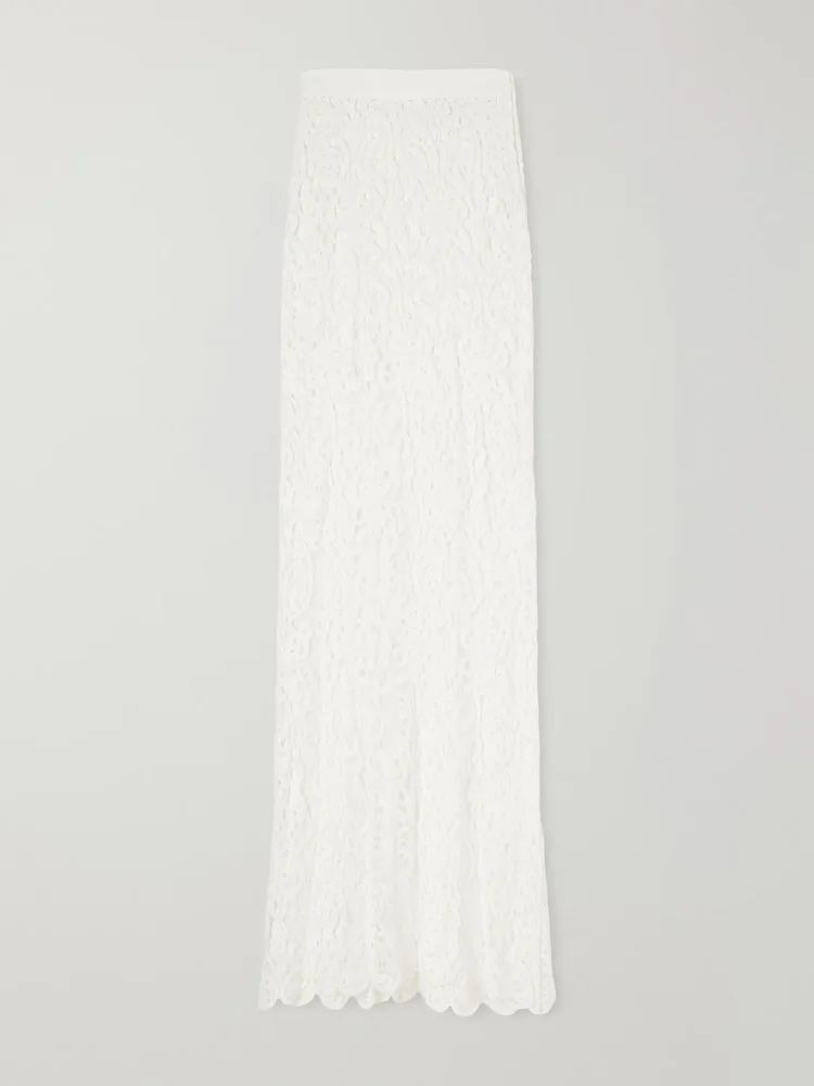 Viviana guipure lace-trimmed cotton maxi skirt
