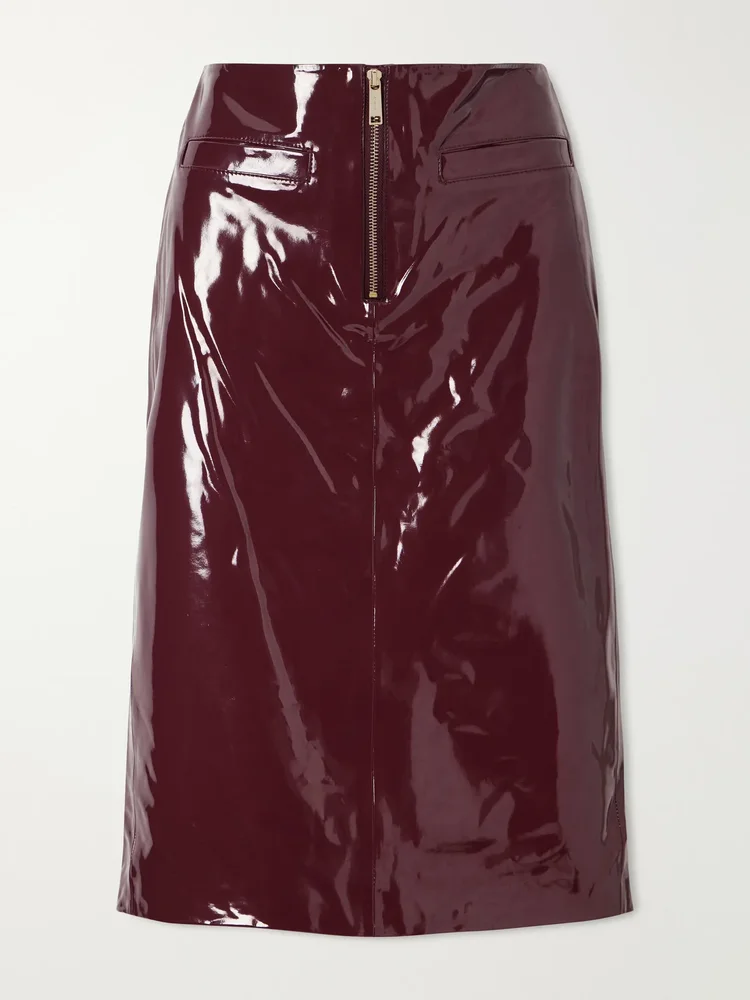 Vinyl-effect midi skirt