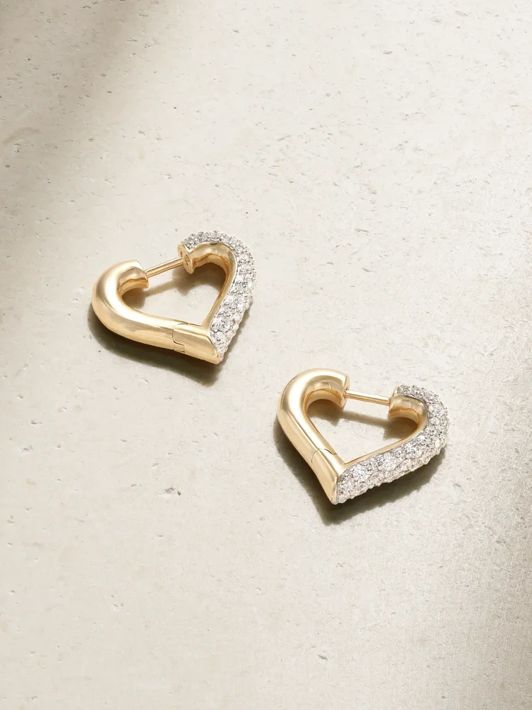 Baby Chubby Love rhodium-plated 14-karat gold diamond hoop earrings