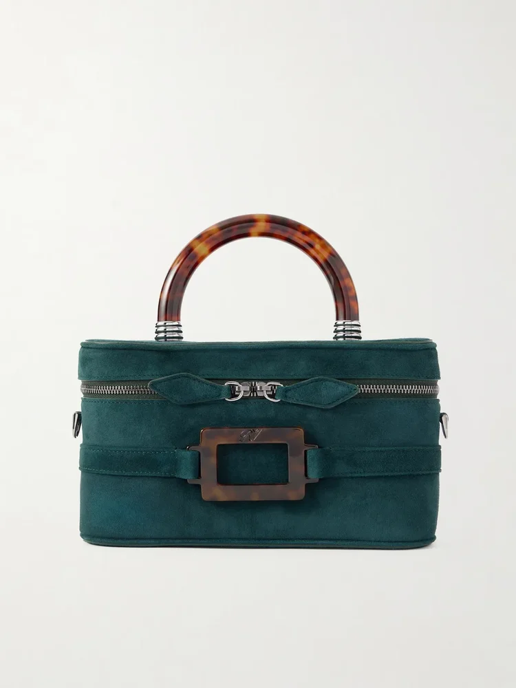 Belle Vivier Vanity mini buckled suede clutch