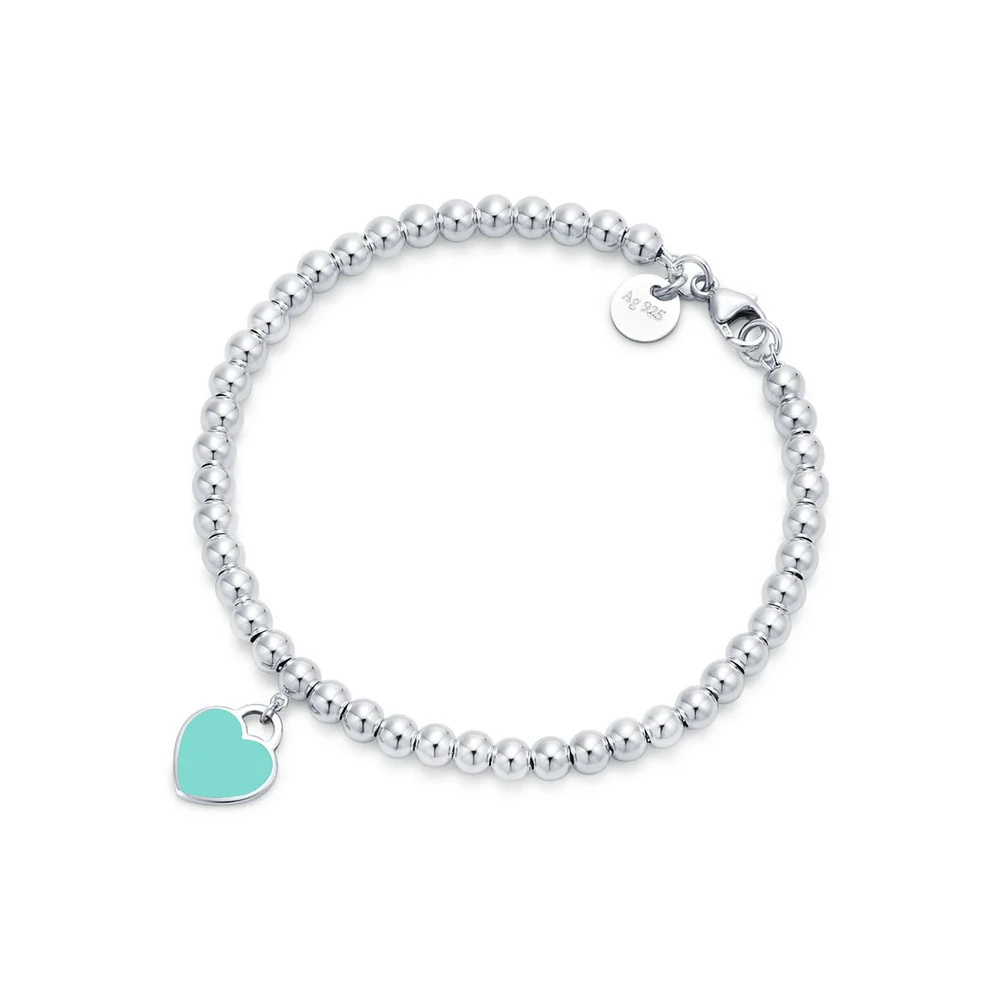 Return to Tiffany Tiffany Blue Heart Tag Bead Bracelet in Silver, 4 mm
