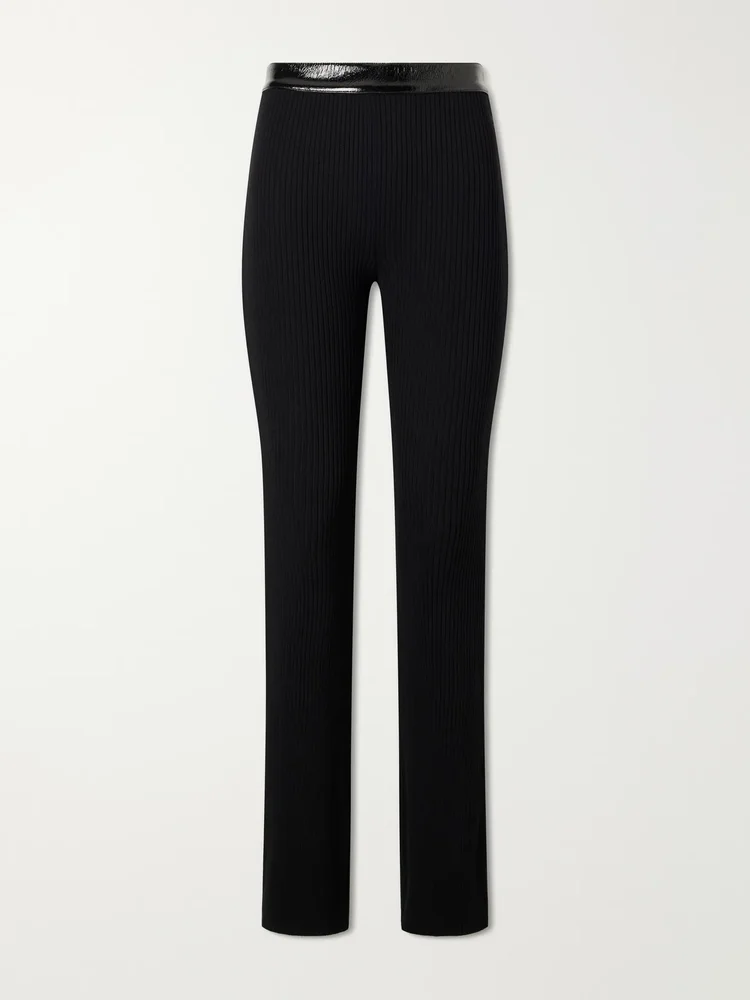 Ribbed flared vinyl pants