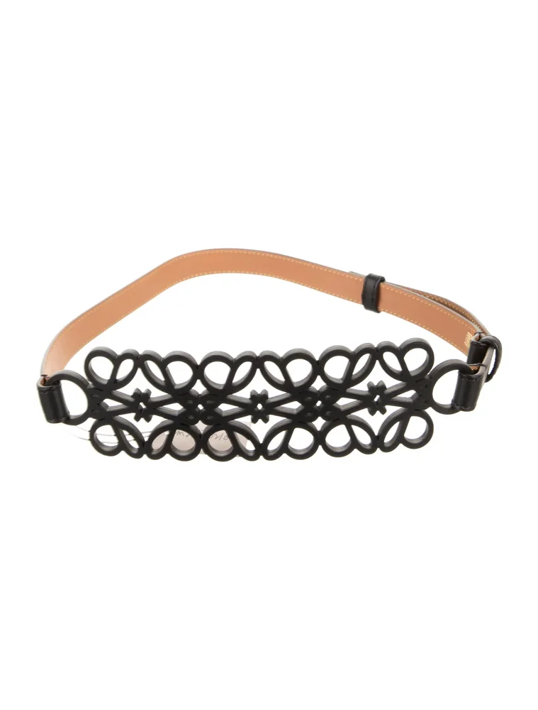 Anagram Openwork Wide Leather Waist Belt (Black)