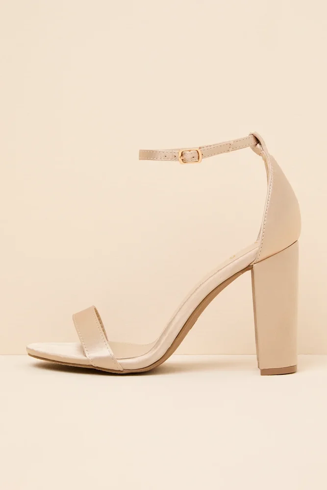 Taylor Champagne Satin Ankle Strap Heels