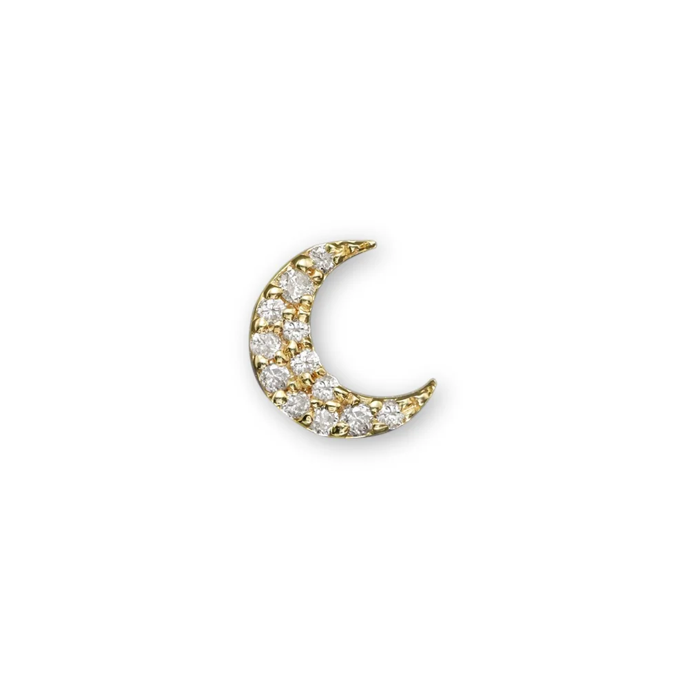 14K Yellow Gold Single Stud Moon Earring