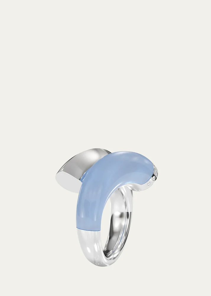 18K White Gold Diamond and Chalcedony Bypass Ring