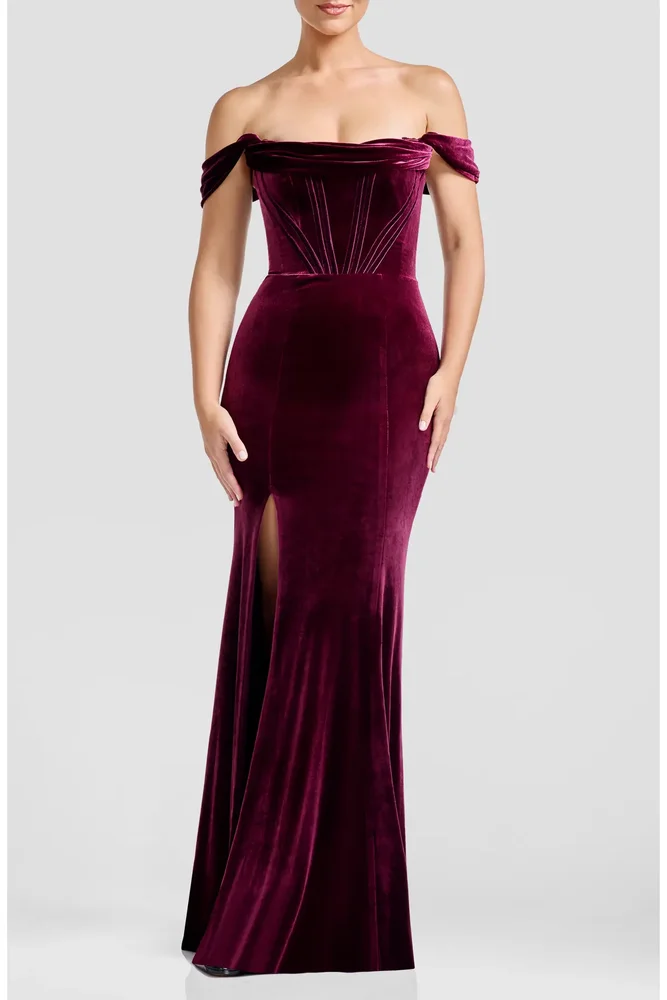 Melania Off the Shoulder Velvet Gown