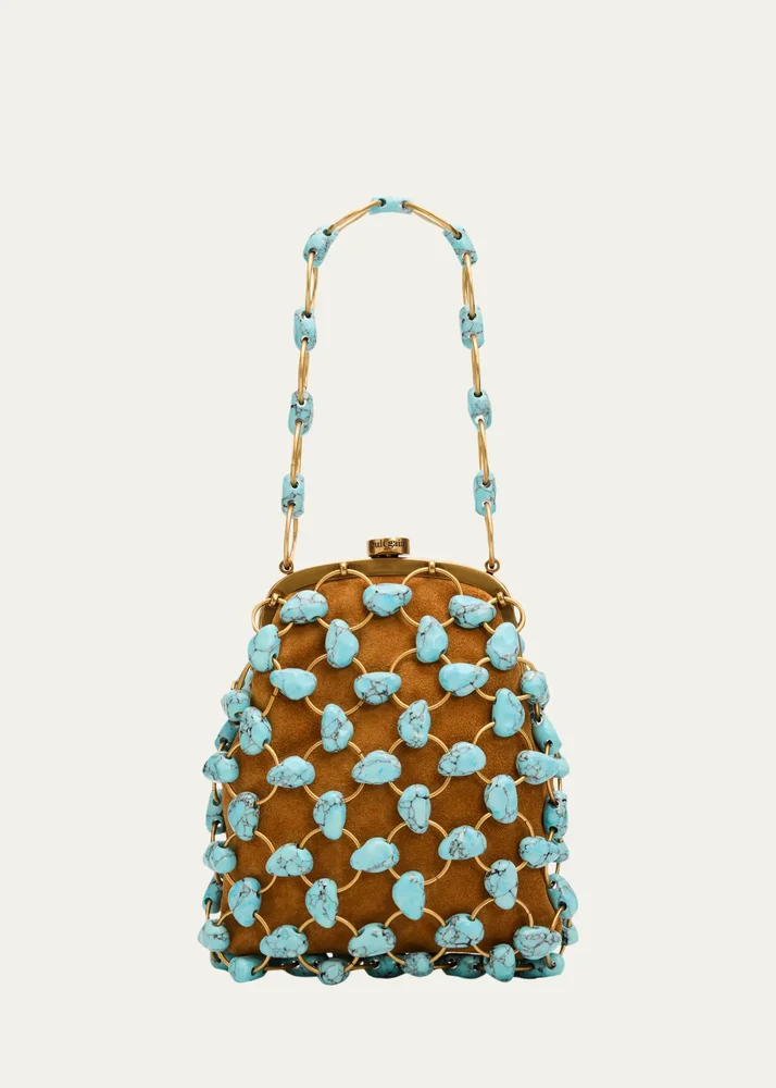 Brielle Caged Suede Wristlet Evening Bag