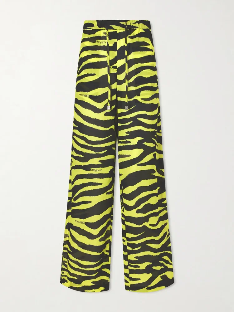 Zebra-print cotton mid-rise wide-leg pants