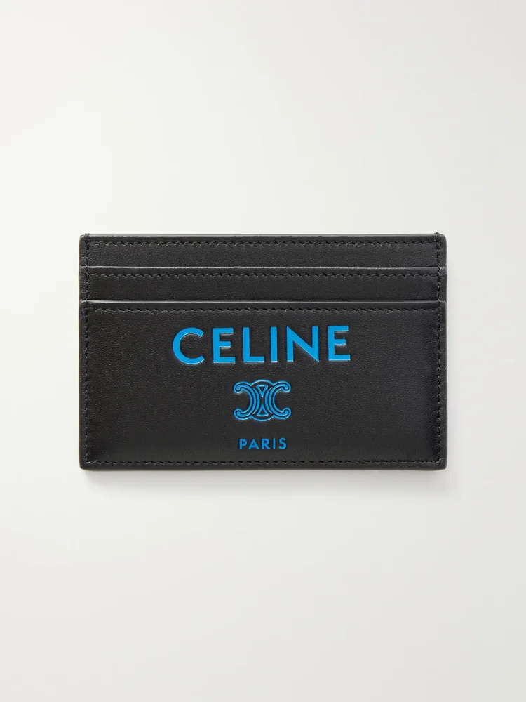 Logo-Print Leather Cardholder, Black