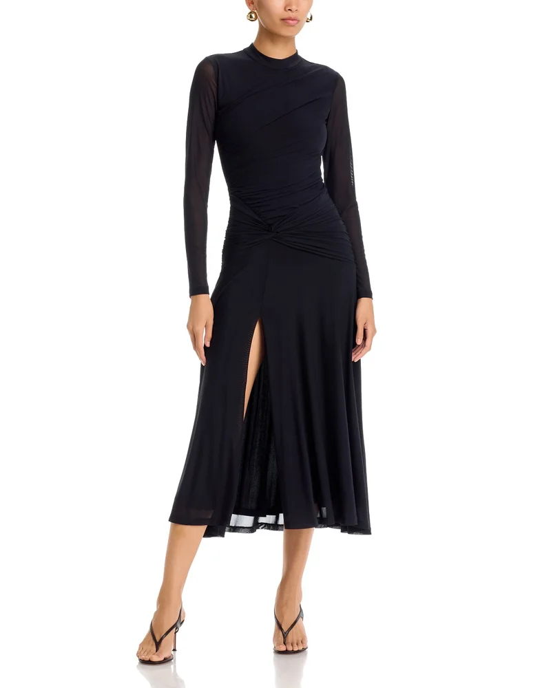 Black Dress: Selene Ruched Long Sleeve Dress