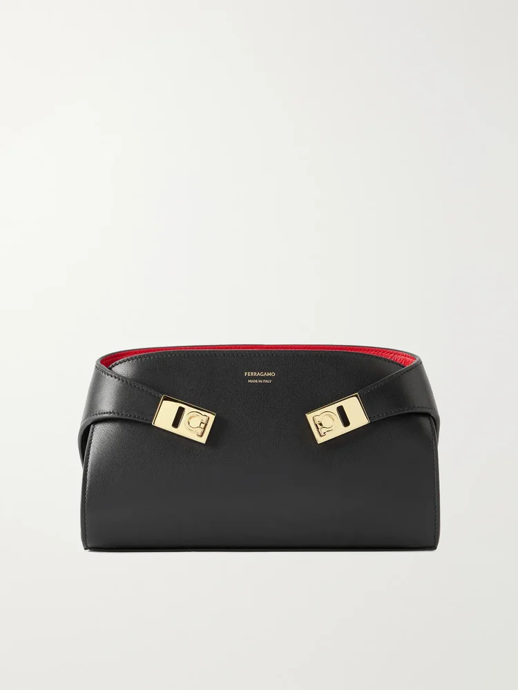 Hug embellished textured-leather shoulder bag