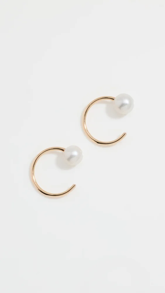 14k Gold Reversible Pearl Huggie Hoop Earrings