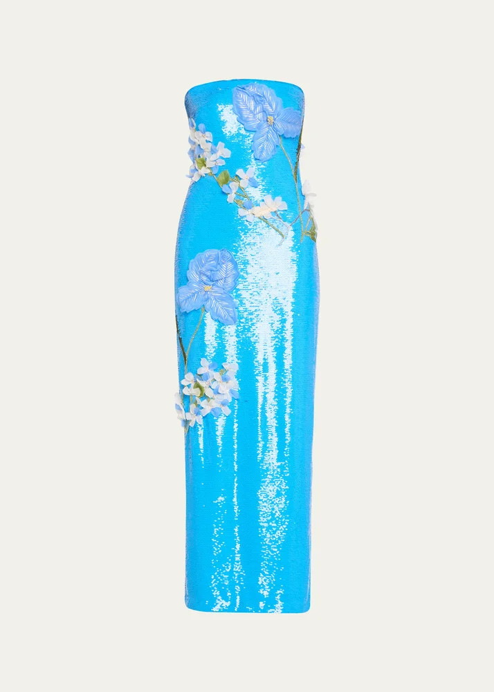 Strapless Iris Applique Sequined Gown