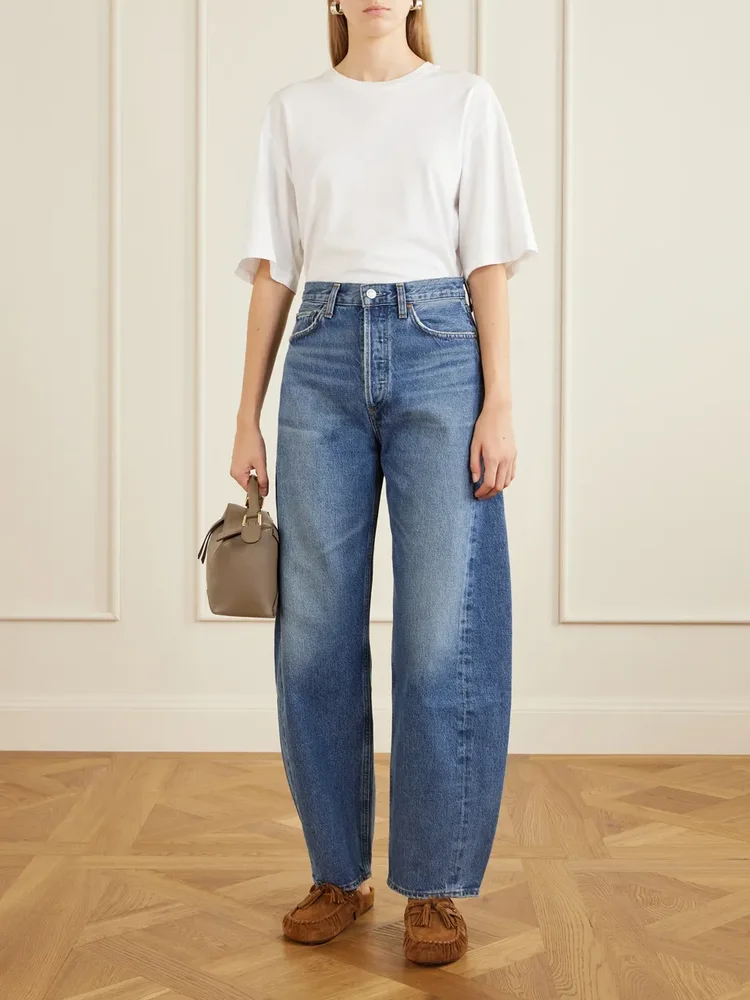 Luna Pieced high-rise barrel-leg jeans