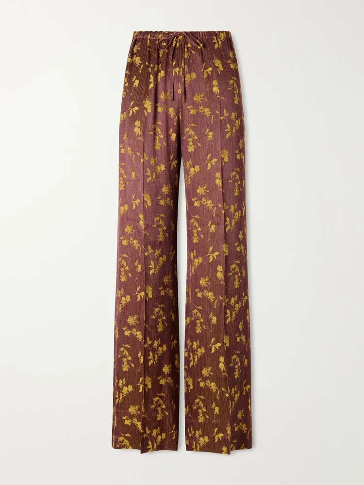 Floral-jacquard satin wide-leg pants
