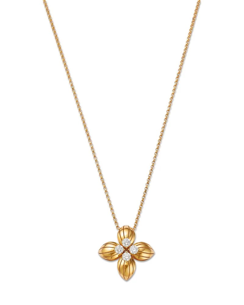 18K Yellow Gold Love in Verona Diamond Flower Pendant Necklace, 16-17"