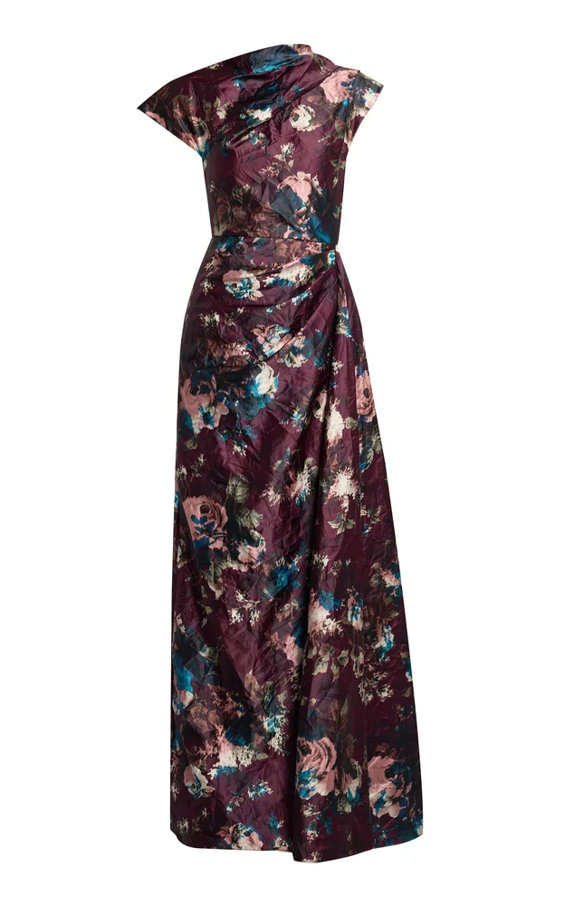 Textured Satin Draped Gown