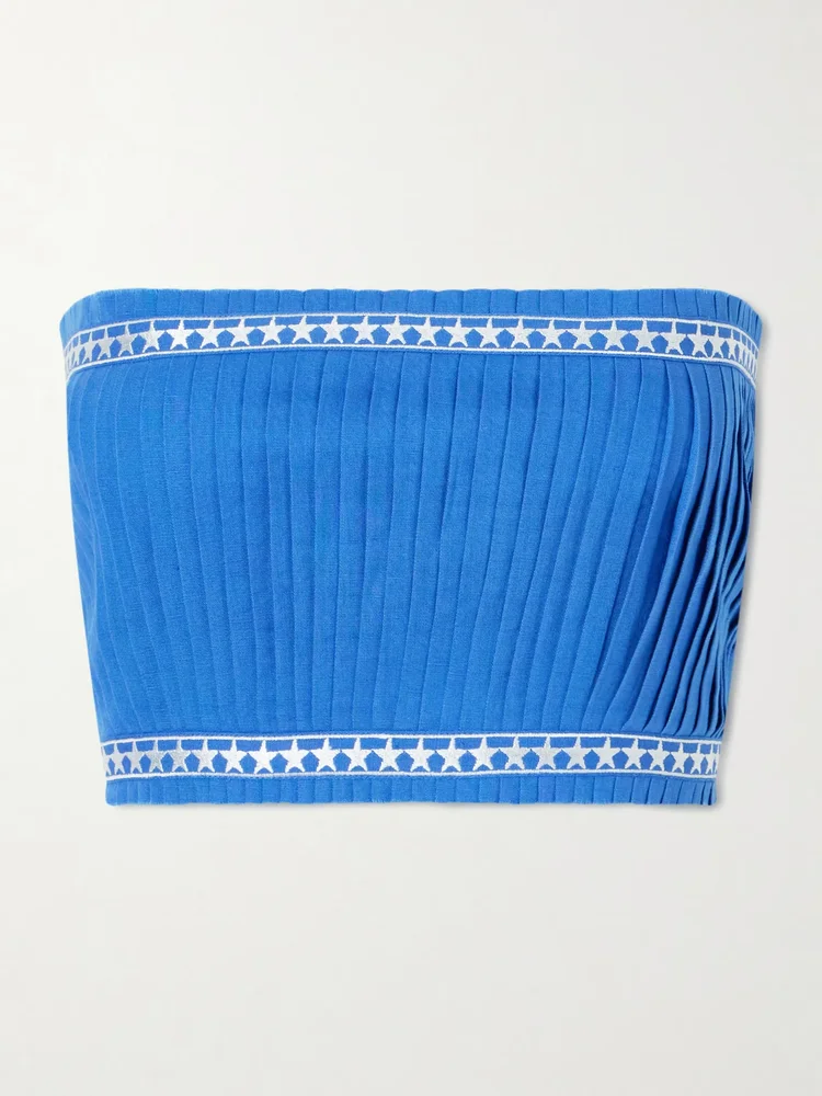 Flavia pleated linen and cotton-blend top