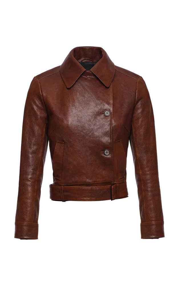 Funnel Neck Sheep Leather Jacket