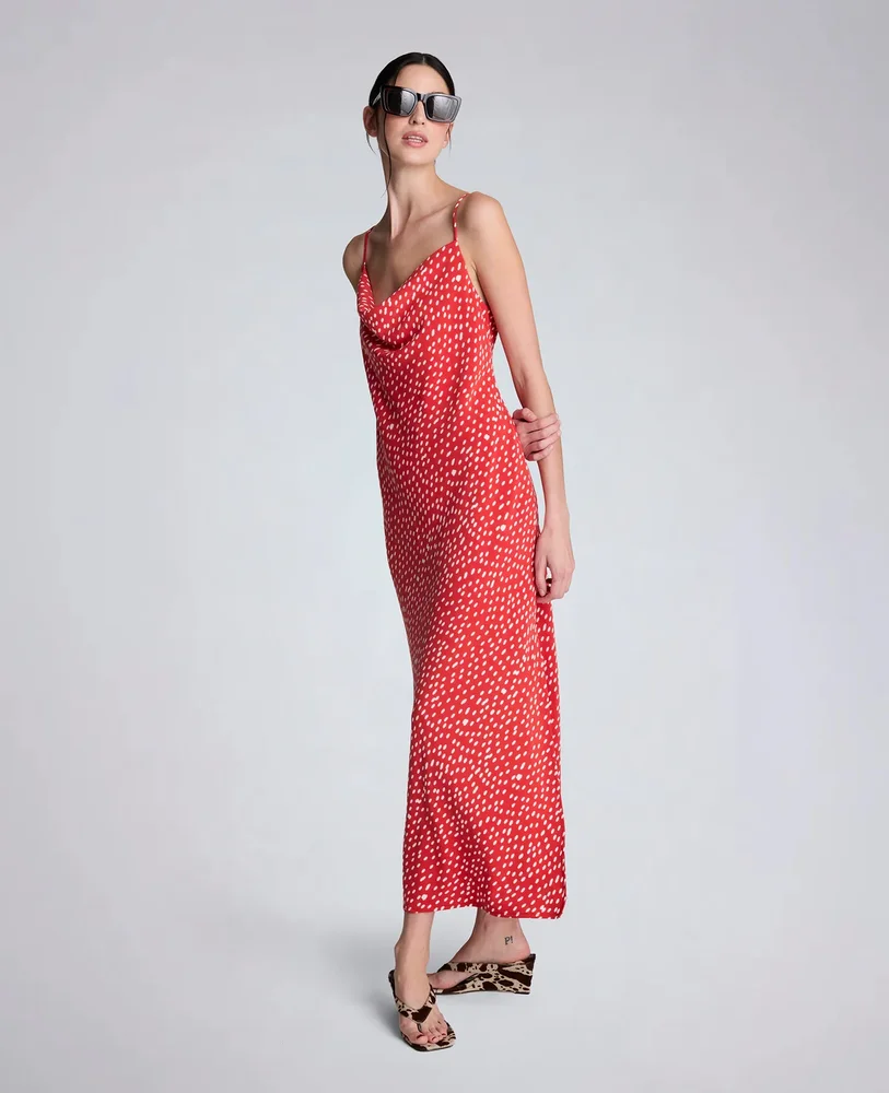 Polka Dot Satin Cowl Neck Slip Dress