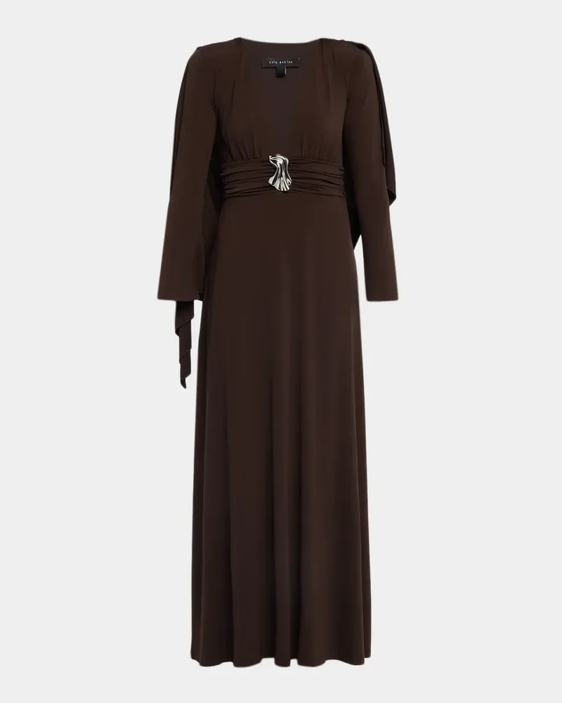 Aura Plunging Cape Jersey Maxi Dress
