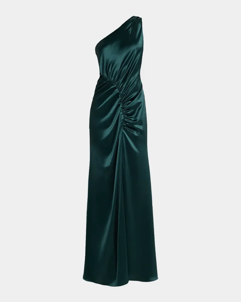 Whitney Hammered Satin One-Shoulder Gown
