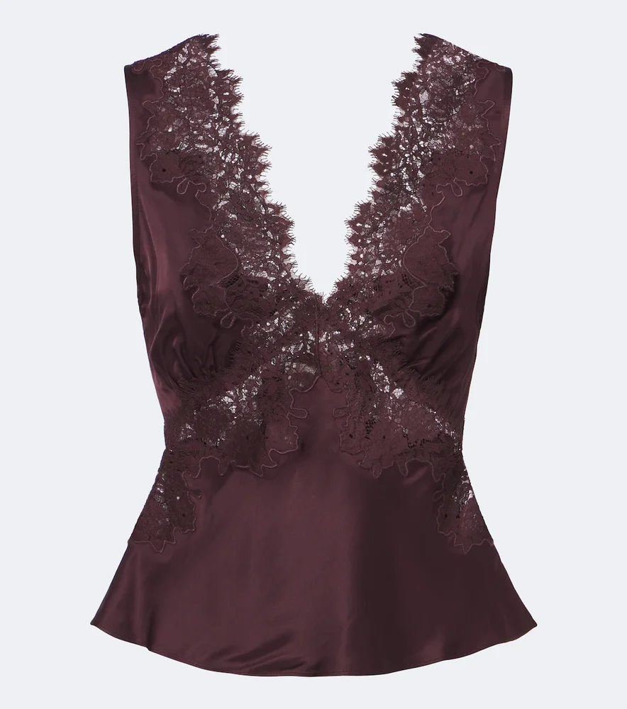 Emmie lace-trimmed satin top