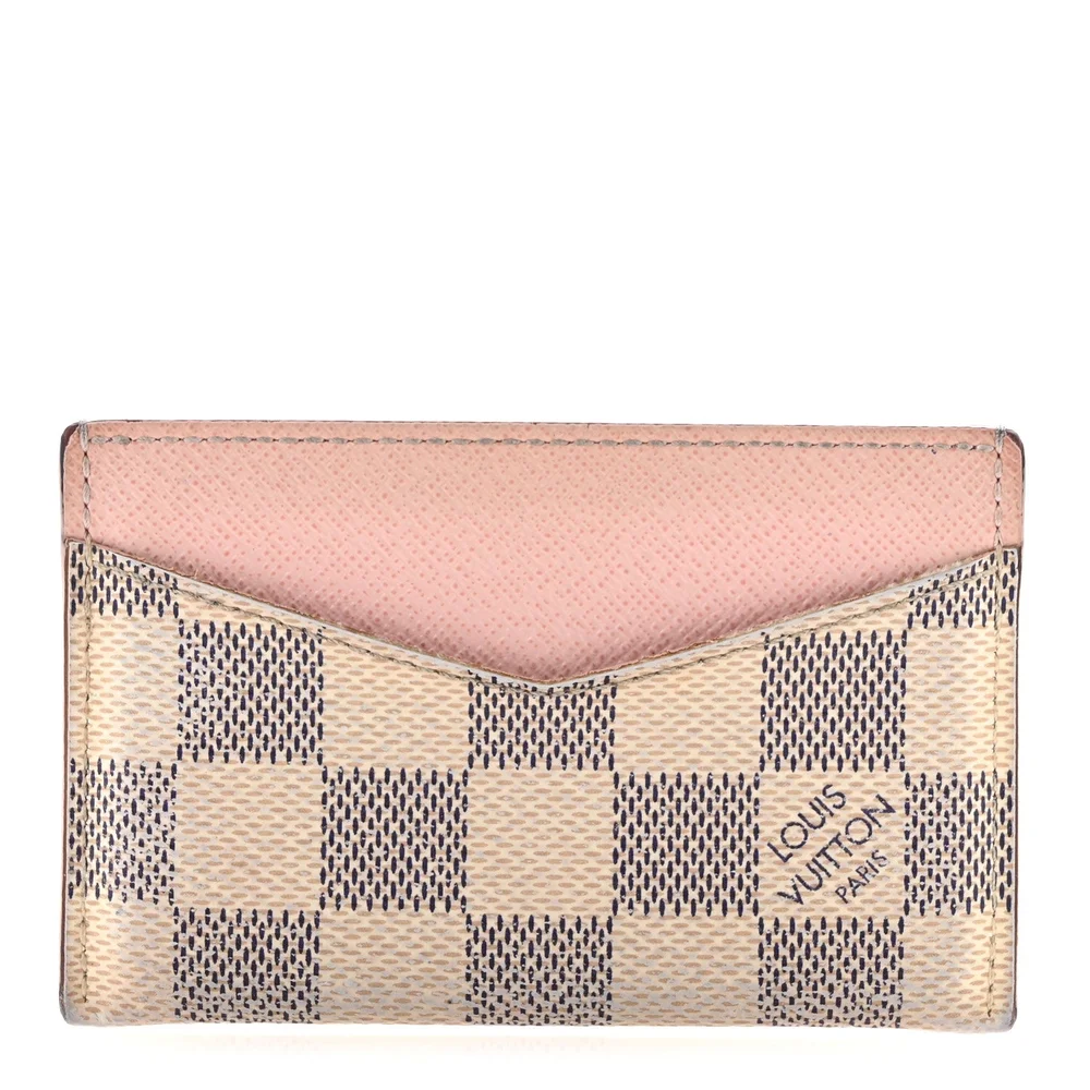 Pre-Owned Damier Azur Daily Card Holder in Rose Ballerine