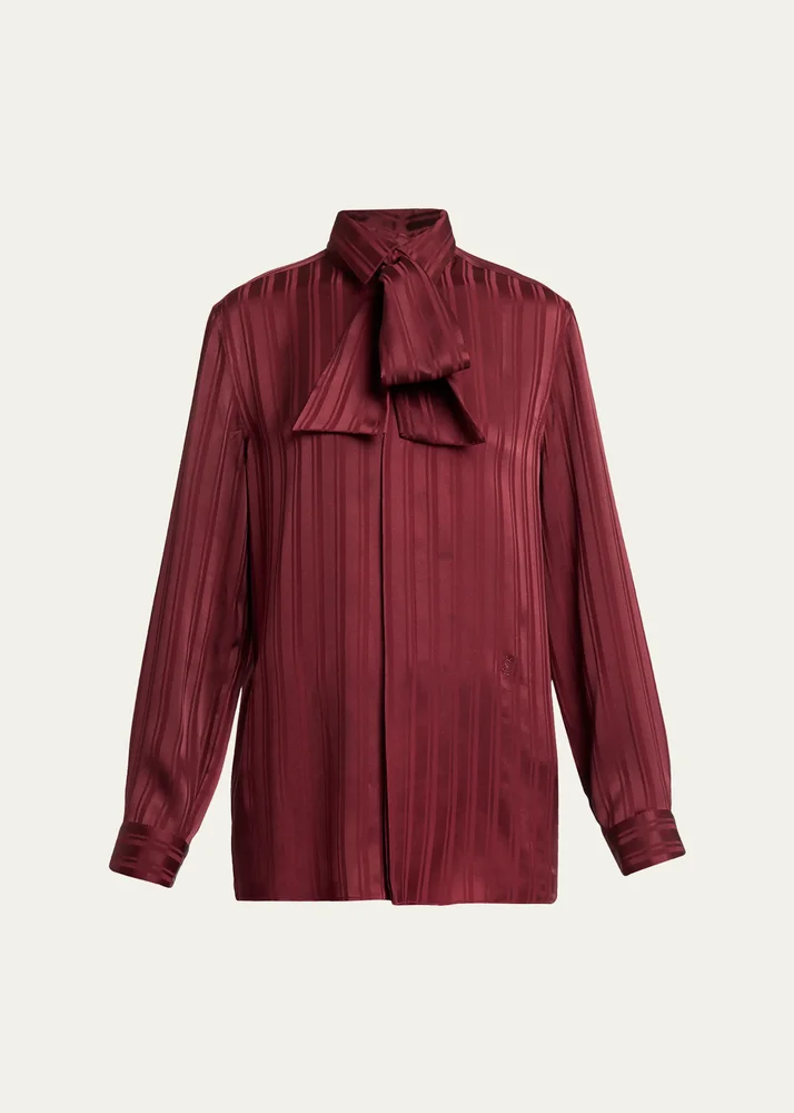 Striped Silk Jacquard Cassandre Lavalliere Blouse