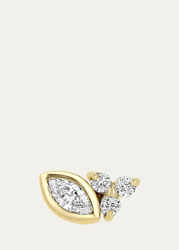 14K Diamond Bezel-Set Marquise Stud Earring, Single (Right)