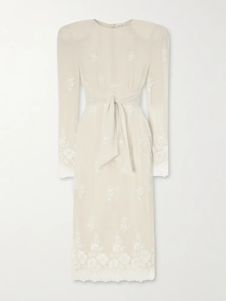 Lace-trimmed crepe midi dress