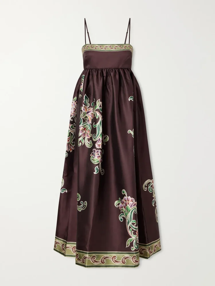 Josie gathered floral-print twill midi dress