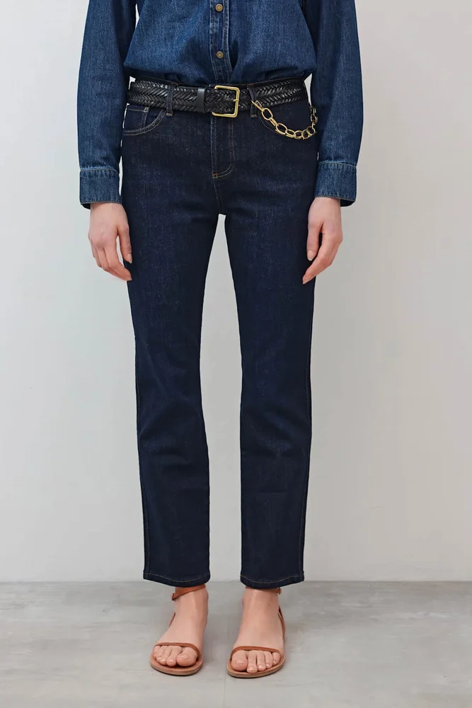 Crop Mid-Rise Straight Jeans, Ebb Dark Wash