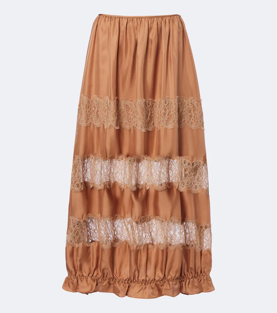 Chantal lace-trimmed silk maxi skirt