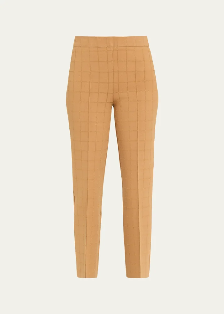 Metallic Windowpane Matte Jacquard Slim-Leg Crop Pants