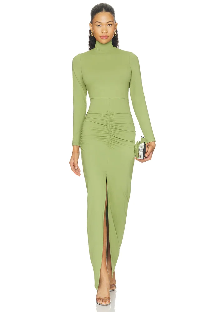 Mock Long Sleeve Slit Front Dress
