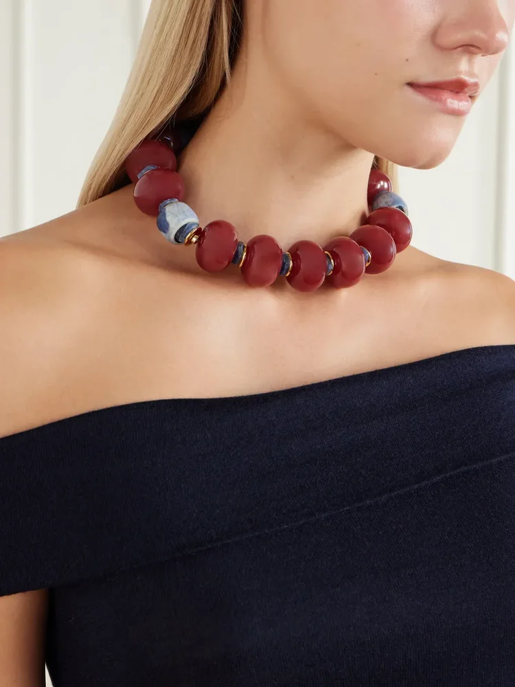 Cosmos gold-plated bone and kyanite necklace