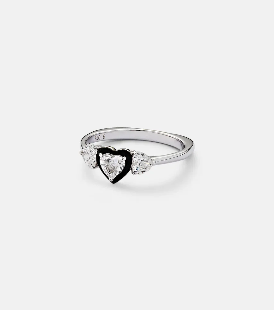 18kt white gold and enamel pinky ring with diamonds