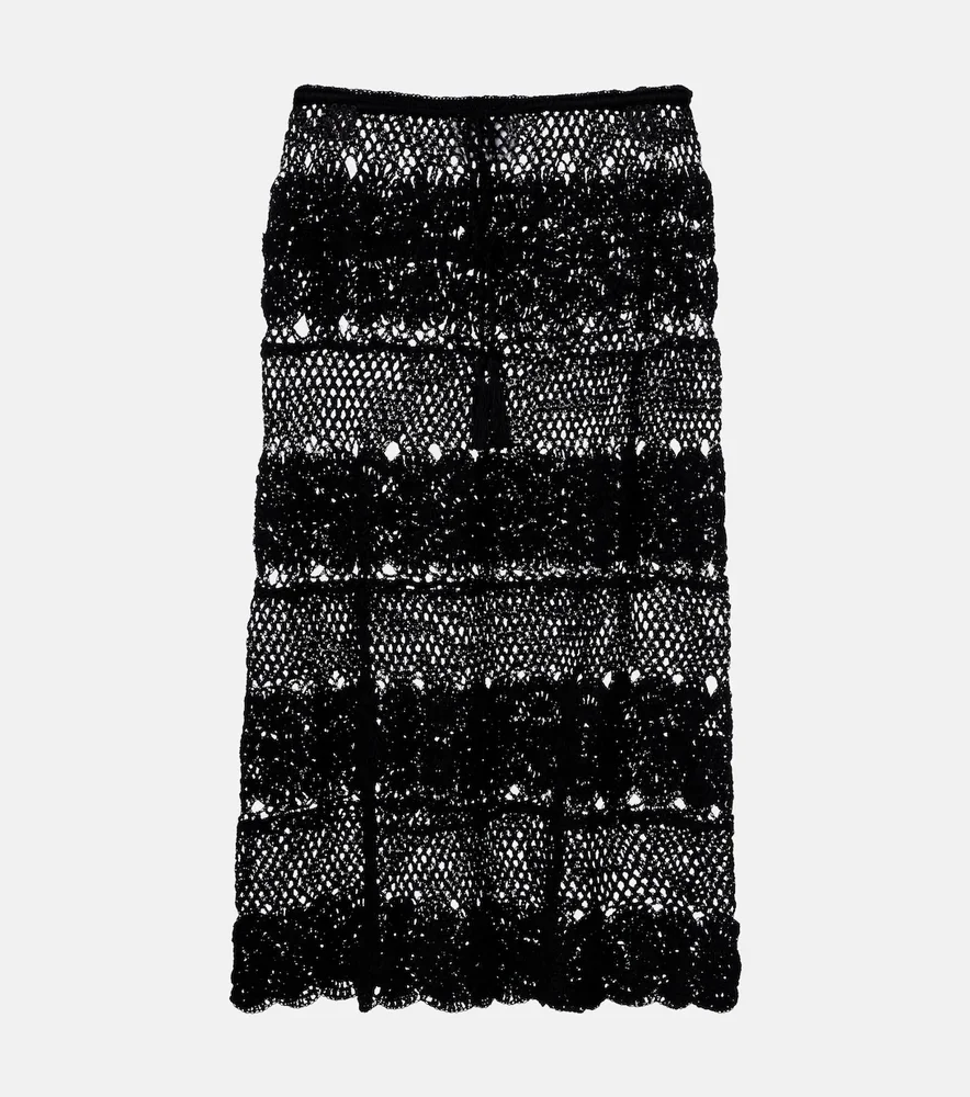 Filigree crochet cotton midi skirt