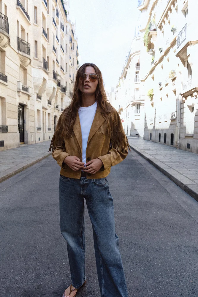 zara.com FAUX SUEDE FRINGE JACKET