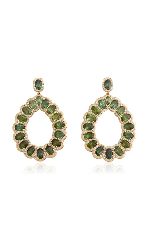 Pear Shape 18K Yellow Gold Tourmaline and Diamond Earrings