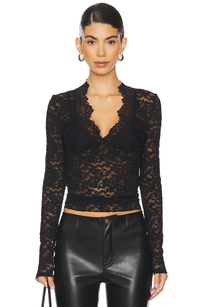 Intimately FP All Day Lace Long Sleeve Top In Black