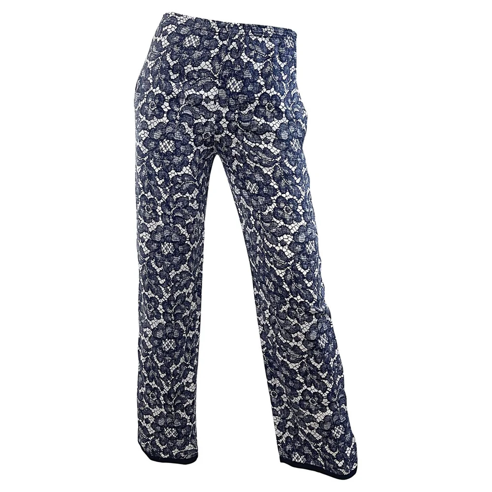 Yves Saint Laurent Fall 1984 Trompe l’oeil Black and White Lace Print Silk Pants