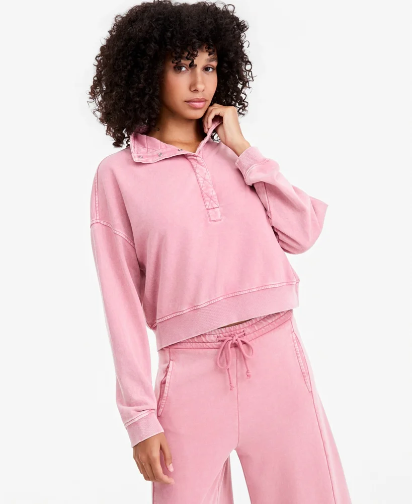 Snap Henley Fleece French Terry Mock Neck Sweatshirt