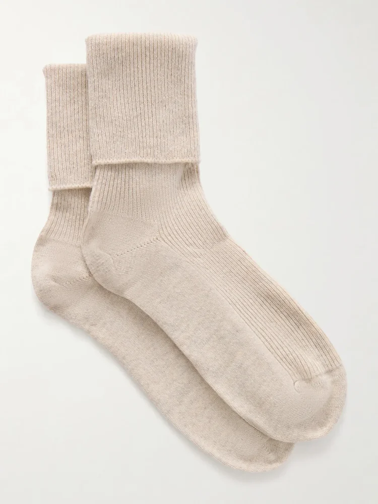 Ribbed cashmere-blend socks