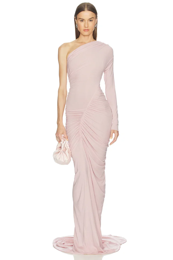 One Sleeve Ruched Gown